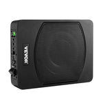 VEVOR 25 cm 240 W zem sēdekļa automašīnas subwooferis ar iebūvētu pastiprinātāju, zema profila aktīvais auto subwooferis ar High/Low Level ieejām un skaļuma regulatoru, piemērots SUV, automašīnām, kravas auto un RV
