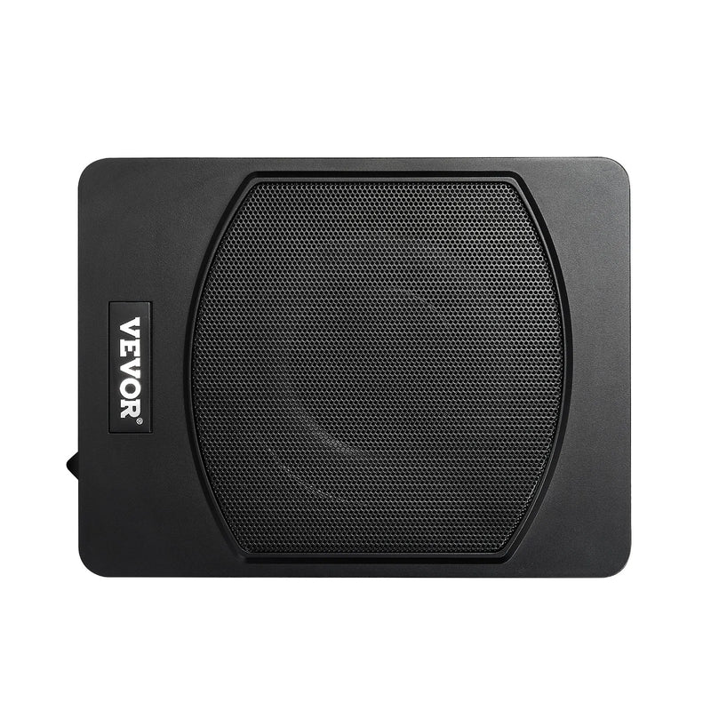 VEVOR 25 cm 240 W zem sēdekļa automašīnas subwooferis ar iebūvētu pastiprinātāju, zema profila aktīvais auto subwooferis ar High/Low Level ieejām un skaļuma regulatoru, piemērots SUV, automašīnām, kravas auto un RV