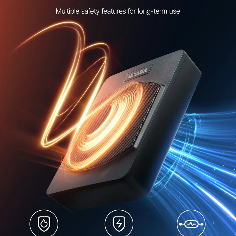 VEVOR 25 cm 240 W zem sēdekļa automašīnas subwooferis ar iebūvētu pastiprinātāju, zema profila aktīvais auto subwooferis ar High/Low Level ieejām un skaļuma regulatoru, piemērots SUV, automašīnām, kravas auto un RV