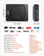 VEVOR 25 cm 240 W zem sēdekļa automašīnas subwooferis ar iebūvētu pastiprinātāju, zema profila aktīvais auto subwooferis ar High/Low Level ieejām un skaļuma regulatoru, piemērots SUV, automašīnām, kravas auto un RV