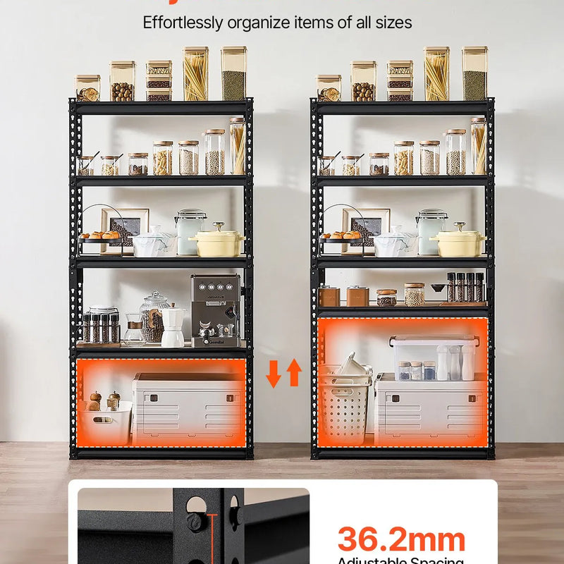 Uzglabāšanas plaukti 5 līmeņi, 40,6 cm dziļums x 81,3 cm platums x 159,5 cm augstums, metāla plauktu sistēma garāžai