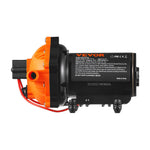 VEVOR diafragmas ūdens sūknis, 12 V DC, plūsma līdz 20,8 l/min, nominālais spiediens 4,8 bar (regulējams 2,8–6,9 bar), pašuzsūcošs smidzināšanas sūknis ar spiediena slēdzi un G1/2 vītņotu pieslēgumu kemperiem, laivām un zāliena kopšanai, FCC sertificēts