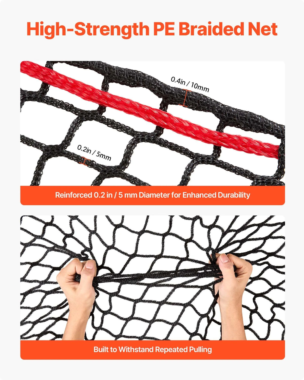 VEVOR apaļo siena ruļļu tīkls zirgiem, 1,5 × 1,5 × 1,5 m, acu izmērs 38,1 mm, no PE materiāla, bezmezglu konstrukcija, ar savilcējiem, adatas turētāju, remonta auklu un uzglabāšanas maisu, lēnās barošanas tīkls