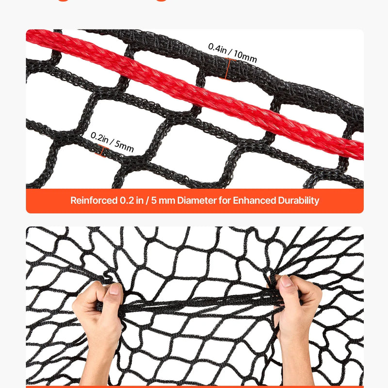 VEVOR apaļo siena ķīpu tīkls 1,8 × 1,8 × 1,8 m, acu izmērs 38,1 × 38,1 mm, PE materiāls, bezmezglu konstrukcija, komplektā savilcēji, adata, remonta aukla un uzglabāšanas soma, lēnās barošanas tīkls zirgiem