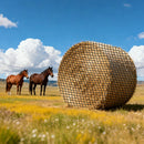 VEVOR apaļo siena ķīpu tīkls 1,5 × 1,5 × 1,5 m, acu izmērs 42 × 42 mm, PE materiāls, bezmezglu konstrukcija, komplektā pašbloķējošie savilcēji, adata un remonta aukla, lēnās barošanas tīkls zirgiem