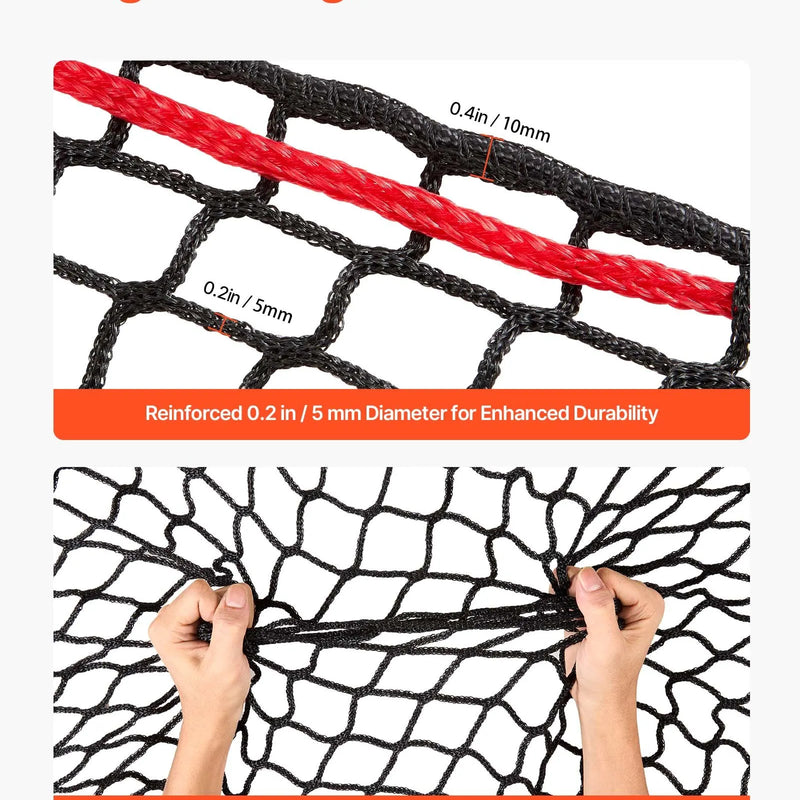 VEVOR apaļo siena ķīpu tīkls 1,5 × 1,5 × 1,5 m, acu izmērs 42 × 42 mm, PE materiāls, bezmezglu konstrukcija, komplektā pašbloķējošie savilcēji, adata un remonta aukla, lēnās barošanas tīkls zirgiem