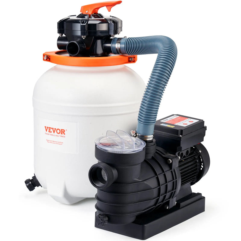 VEVOR smilšu filtra sūknis virszemes baseiniem, 300 mm, 10 000 l/h, 285 W, baseina sūkņa un filtra komplekts ar 6 virzienu daudzportu vārstu un sietiņa grozu, mājas un komerciālai lietošanai