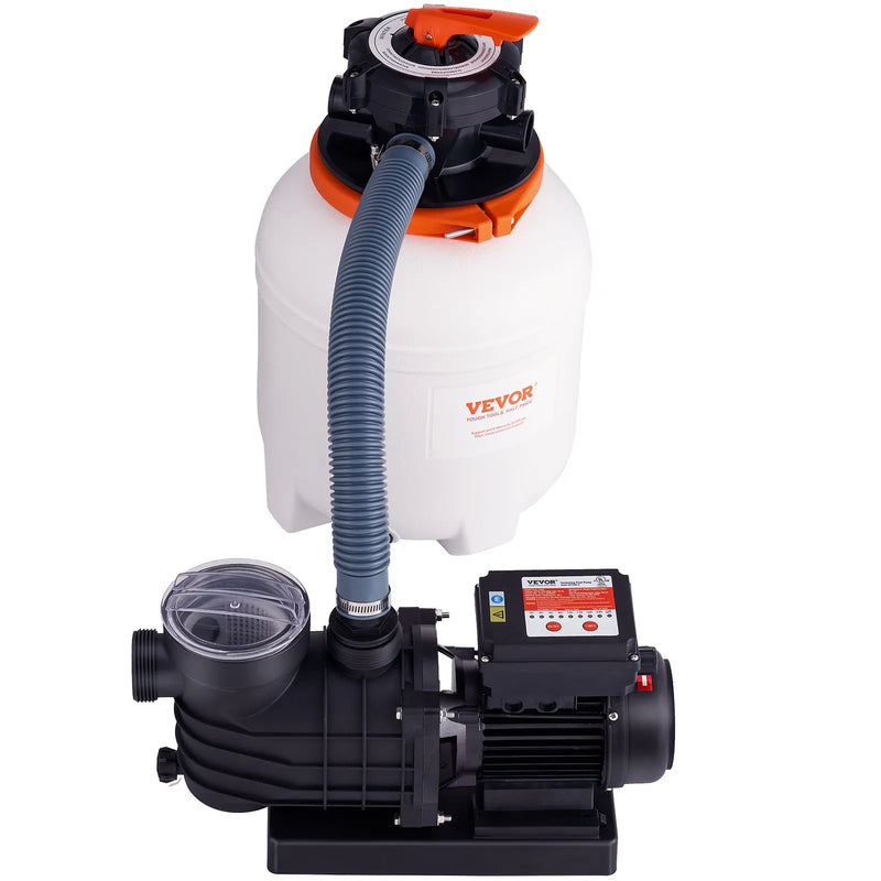 VEVOR smilšu filtra sūknis virszemes baseiniem, 300 mm, 10 000 l/h, 285 W, baseina sūkņa un filtra komplekts ar 6 virzienu daudzportu vārstu un sietiņa grozu, mājas un komerciālai lietošanai