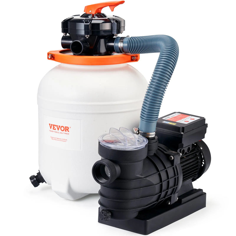 VEVOR smilšu filtra sūknis virszemes baseiniem, 300 mm, 10 000 l/h, 285 W, baseina sūkņa un filtra komplekts ar 6 virzienu daudzportu vārstu un sietiņa grozu, mājas un komerciālai lietošanai