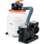 VEVOR smilšu filtra sūknis virszemes baseiniem, 300 mm, 10 000 l/h, 285 W, baseina sūkņa un filtra komplekts ar 6 virzienu daudzportu vārstu un sietiņa grozu, mājas un komerciālai lietošanai