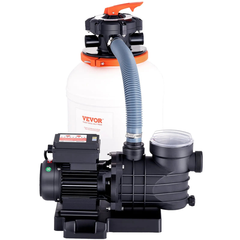 VEVOR smilšu filtra sūknis virszemes baseiniem, 300 mm, 10 000 l/h, 285 W, baseina sūkņa un filtra komplekts ar 6 virzienu daudzportu vārstu un sietiņa grozu, mājas un komerciālai lietošanai
