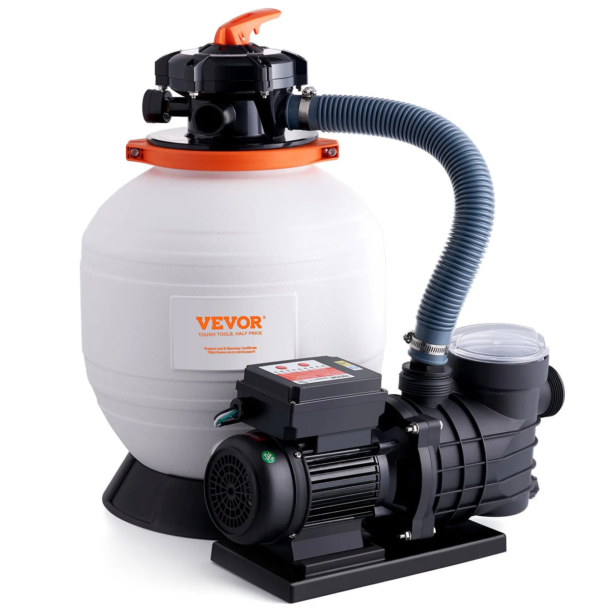 VEVOR smilšu filtra sūknis virszemes baseiniem, 350 mm, 13 000 l/h, 450 W, baseina sūkņa un filtra komplekts ar 6 virzienu daudzportu vārstu un sietiņa grozu, mājas un komerciālai lietošanai