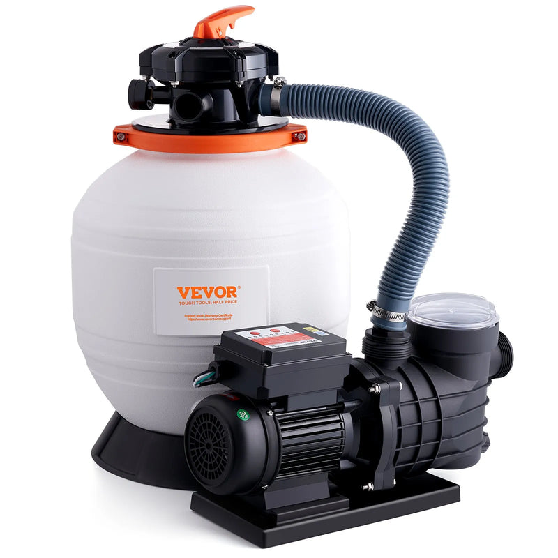 VEVOR smilšu filtra sūknis virszemes baseiniem, 350 mm, 13 000 l/h, 450 W, baseina sūkņa un filtra komplekts ar 6 virzienu daudzportu vārstu un sietiņa grozu, mājas un komerciālai lietošanai