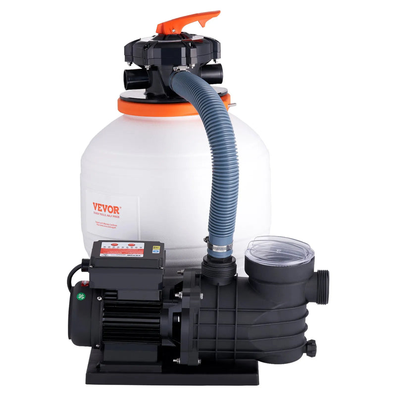 VEVOR smilšu filtra sūknis virszemes baseiniem, 350 mm, 13 000 l/h, 450 W, baseina sūkņa un filtra komplekts ar 6 virzienu daudzportu vārstu un sietiņa grozu, mājas un komerciālai lietošanai