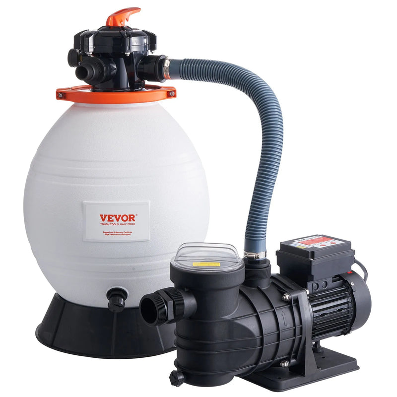 VEVOR smilšu filtra sūknis virszemes baseiniem, 400 mm, 18 000 l/h, 850 W, baseina sūkņa un filtra komplekts ar 6-virzienu daudzportu vārstu un sietiņa grozu, mājas un komerciālai lietošanai