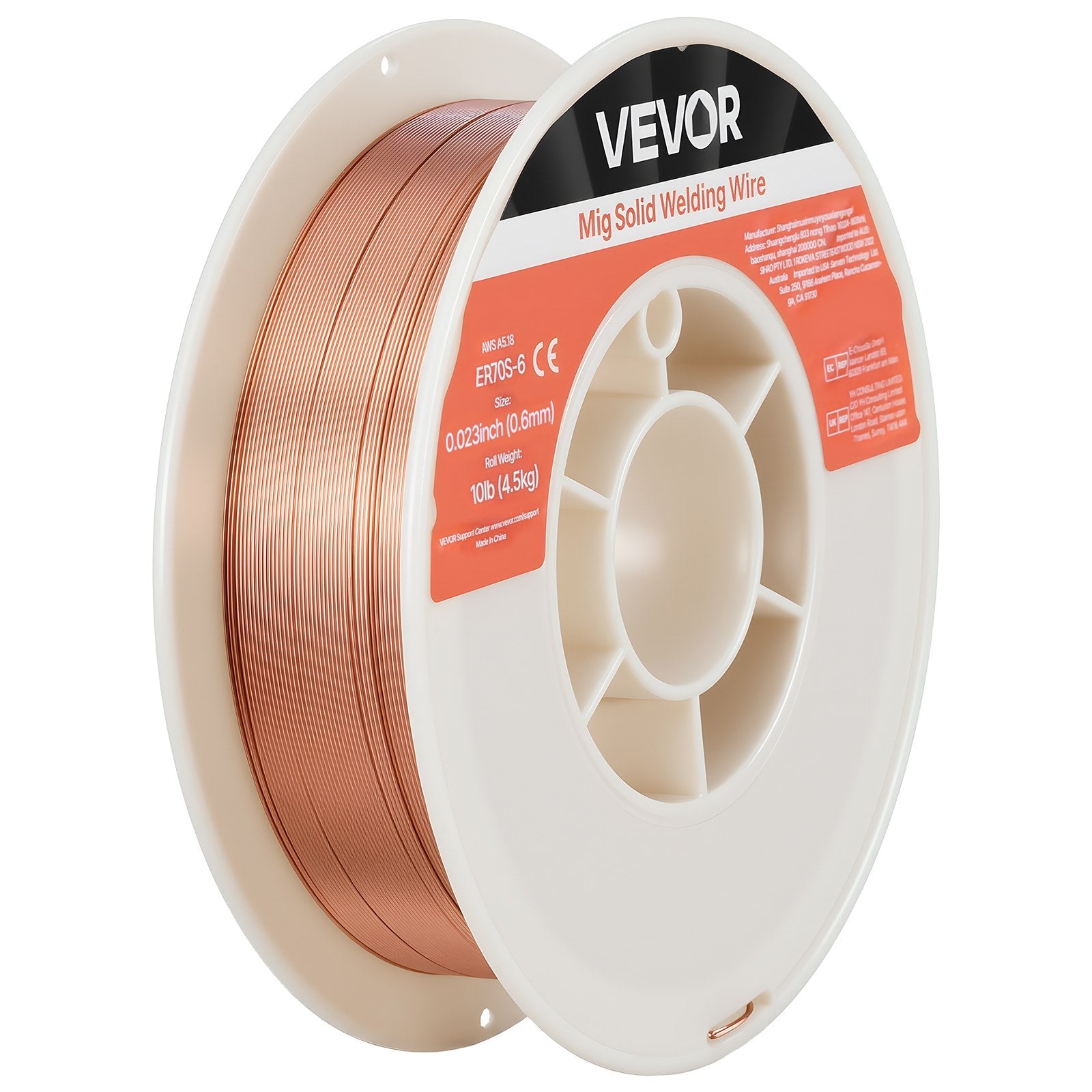 VEVOR MIG metināšanas stieple ER70S-6, 0,6 mm, 4,5 kg, zema šļakstīšanās, ar paaugstinātu deoksidētāju saturu, tērauda metināšanai aizsarggāzes vidē