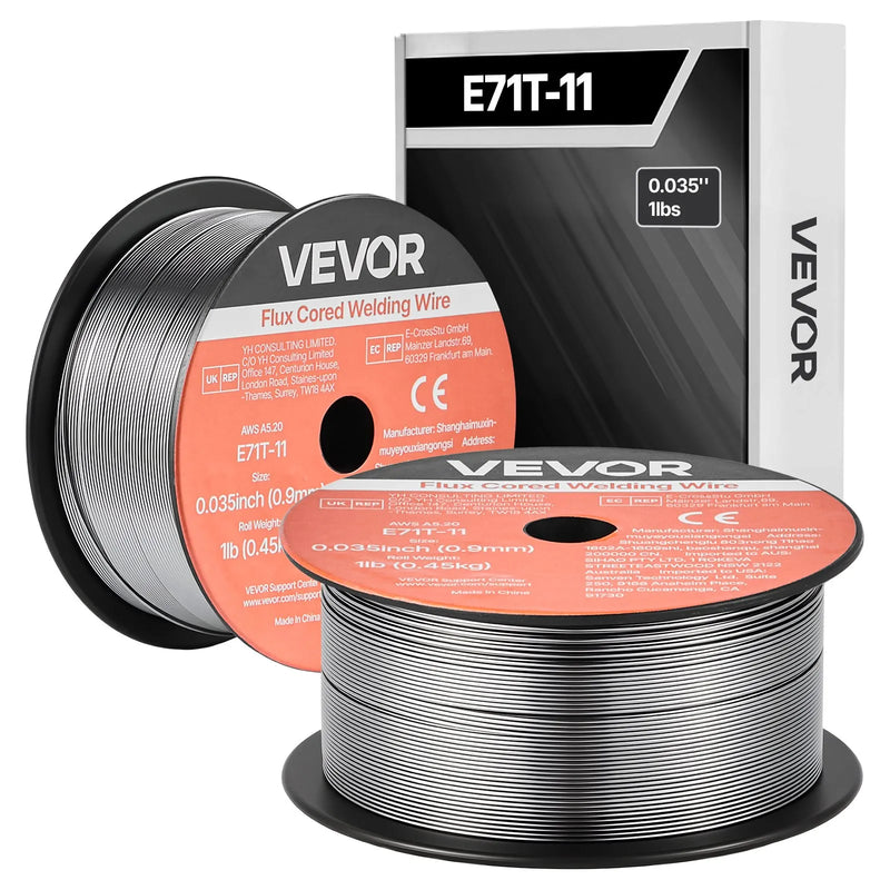 VEVOR pašekranētā pulverstieple E71T-11, Ø0,9 mm, 2 × 0,45 kg, bezgāzes MIG metināšanai, zema šļakstīšanās, piemērota visām metināšanas pozīcijām un darbam ārā (2 ruļļu komplekts)