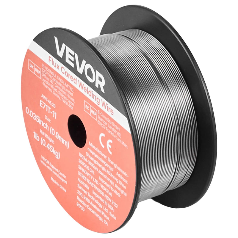 VEVOR pašekranētā pulverstieple E71T-11, Ø0,9 mm, 2 × 0,45 kg, bezgāzes MIG metināšanai, zema šļakstīšanās, piemērota visām metināšanas pozīcijām un darbam ārā (2 ruļļu komplekts)
