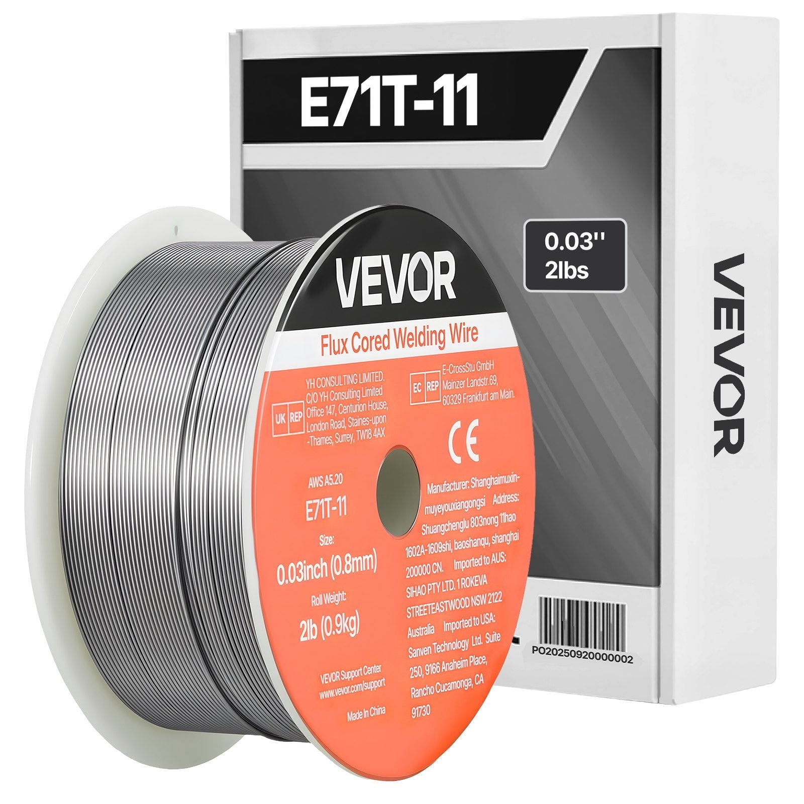 VEVOR pašekranētā pulverstieple E71T-11, Ø0,8 mm, 0,9 kg, bezgāzes MIG metināšanai, zema šļakstīšanās, piemērota visām metināšanas pozīcijām un darbam ārā