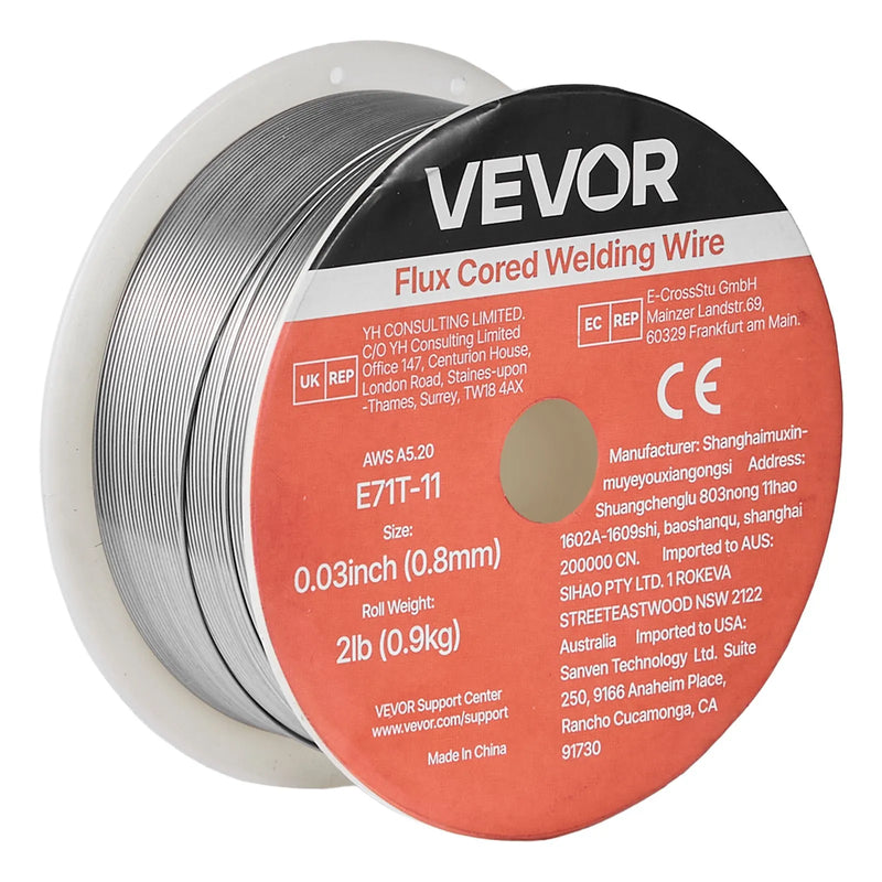 VEVOR pašekranētā pulverstieple E71T-11, Ø0,8 mm, 0,9 kg, bezgāzes MIG metināšanai, zema šļakstīšanās, piemērota visām metināšanas pozīcijām un darbam ārā