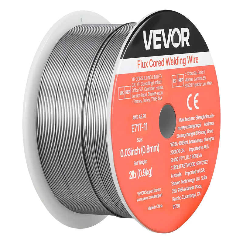 VEVOR pašekranētā pulverstieple E71T-11, Ø0,8 mm, 0,9 kg, bezgāzes MIG metināšanai, zema šļakstīšanās, piemērota visām metināšanas pozīcijām un darbam ārā