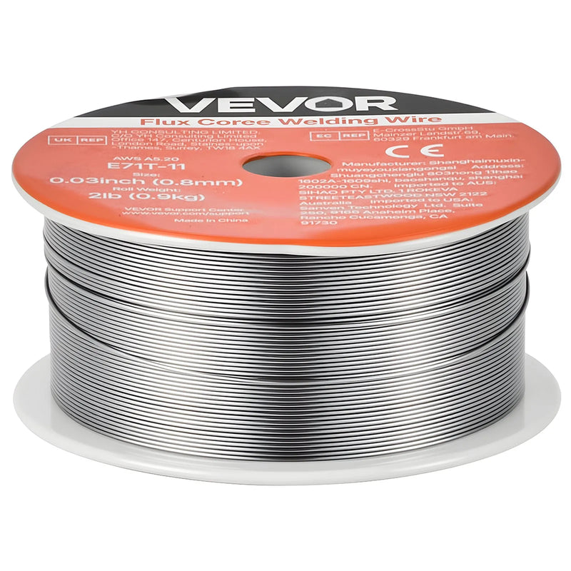 VEVOR pašekranētā pulverstieple E71T-11, Ø0,8 mm, 0,9 kg, bezgāzes MIG metināšanai, zema šļakstīšanās, piemērota visām metināšanas pozīcijām un darbam ārā