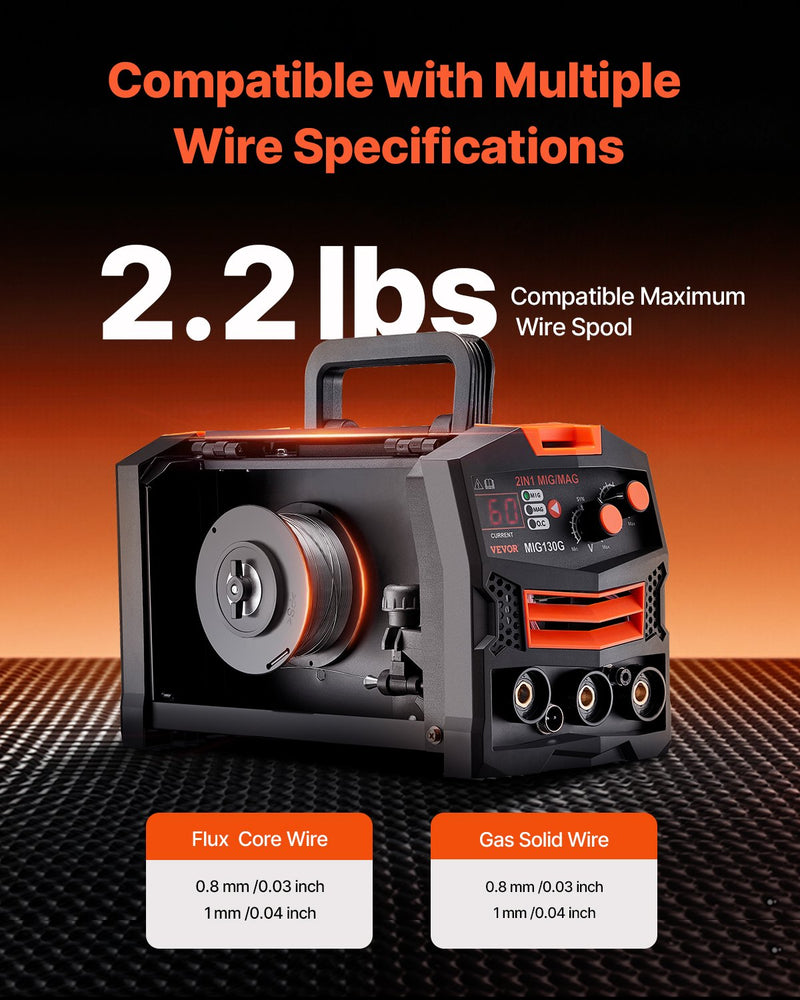 VEVOR MIG metināšanas aparāts 130 A 2-in-1 MIG/bezgāzes ar IGBT invertoru
