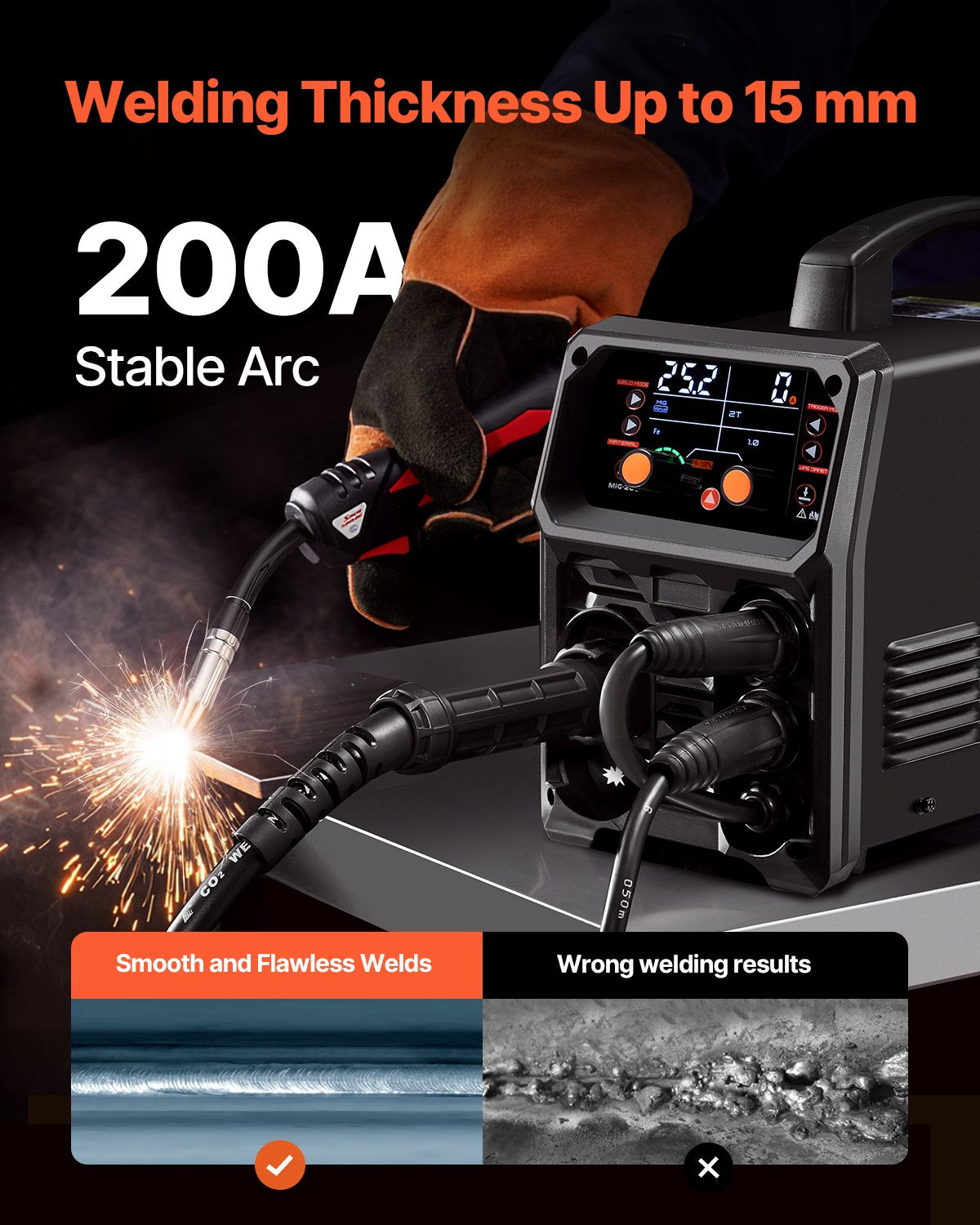 VEVOR 200 A, 5-in-1 MIG/Plus/MMA/Lift TIG/Spool püstol, sünergiline