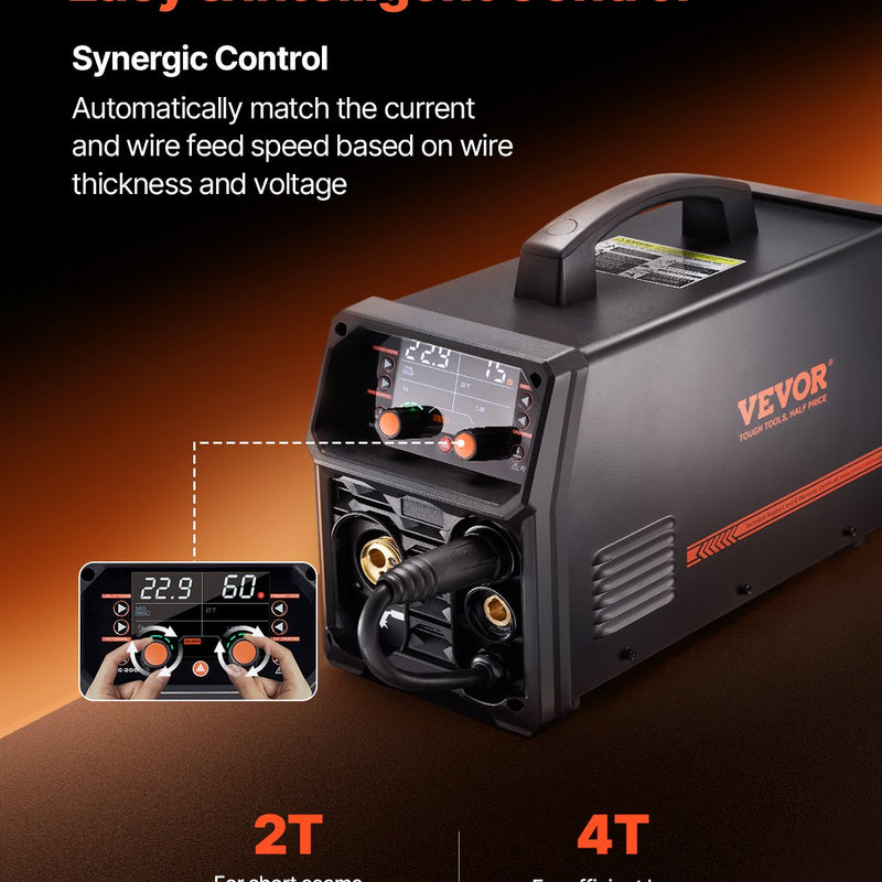 VEVOR 200 A, 5-in-1 MIG/Pluse/MMA/Lift TIG/Spool Gun, synergic
