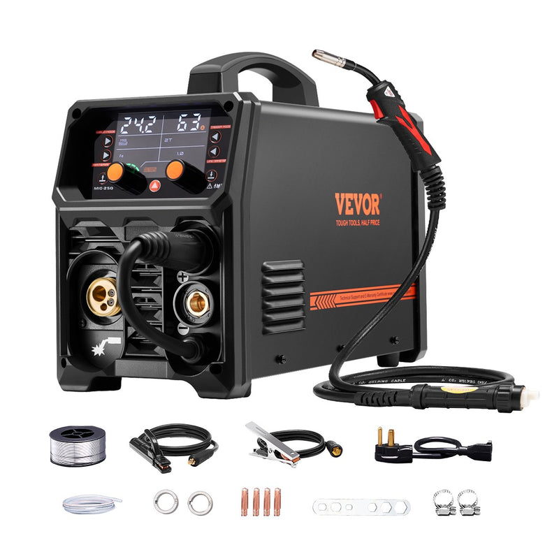 Metināšanas aparāts VEVOR 250 A, 5‑in‑1 MIG Pulse, gasless MIG, gas MIG, MMA, Lift TIG, sinerģisks