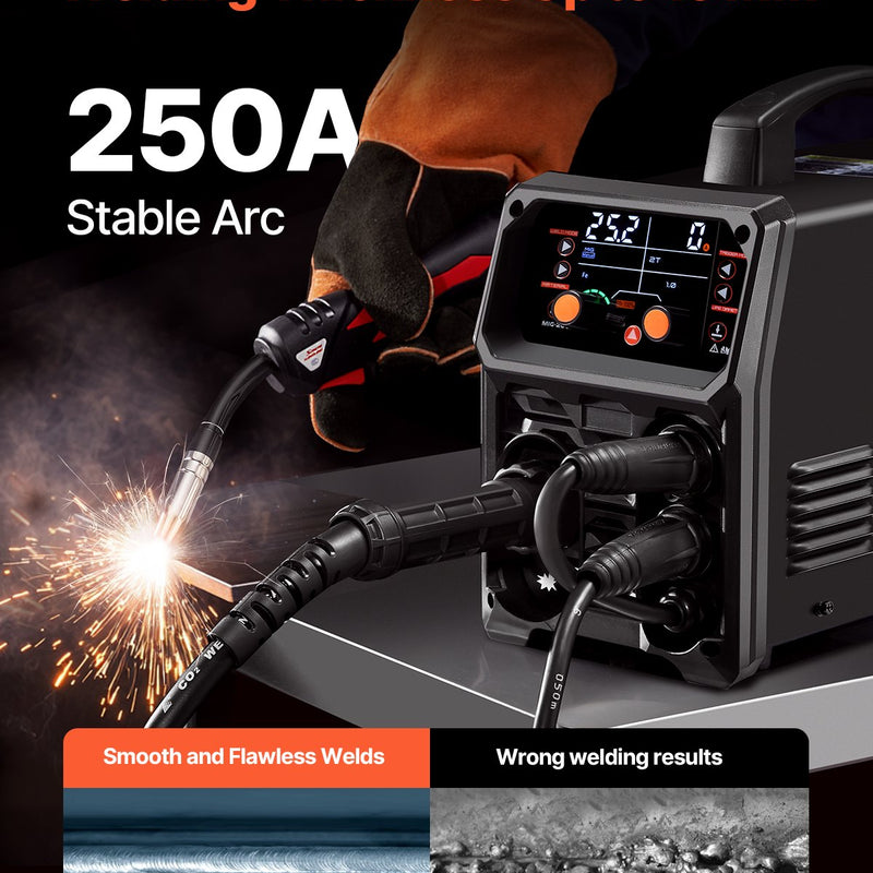 Metināšanas aparāts VEVOR 250 A, 5‑in‑1 MIG Pulse, gasless MIG, gas MIG, MMA, Lift TIG, sinerģisks