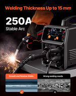 Metināšanas aparāts VEVOR 250 A, 5‑in‑1 MIG Pulse, gasless MIG, gas MIG, MMA, Lift TIG, sinerģisks