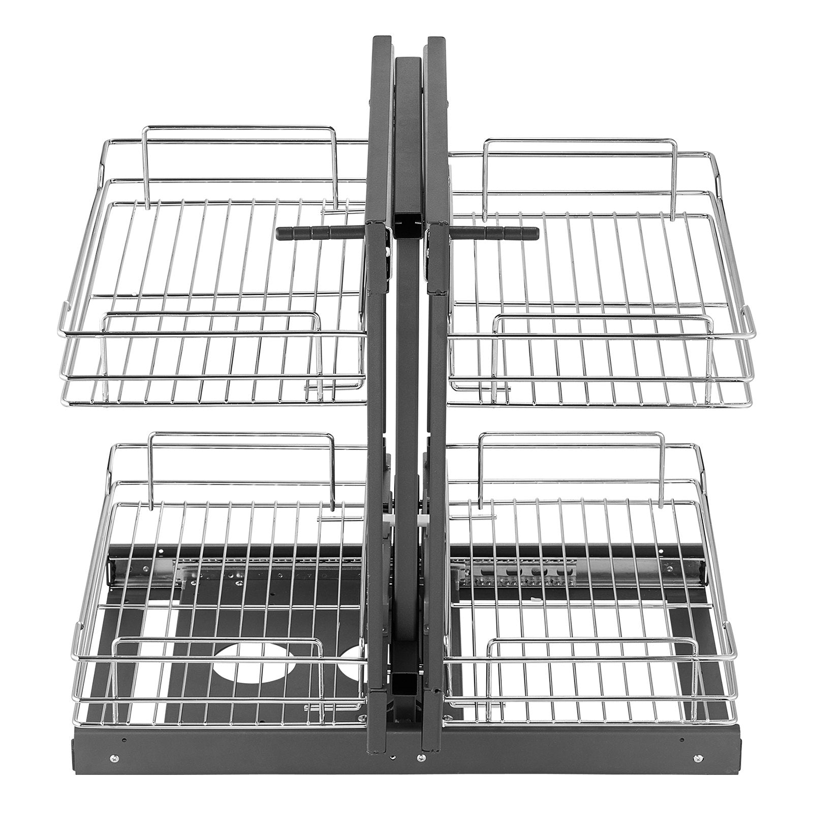 VEVOR aklās zonas izvelkams skapja organizators, minimālais atvēruma platums 381 mm, 2 līmeņu ar 4 plauktiem, hromēta oglekļa tērauda uzglabāšanas grozi, bīdāms uzglabāšanas plaukts, piemērots kreisajam un labajam atvērumam