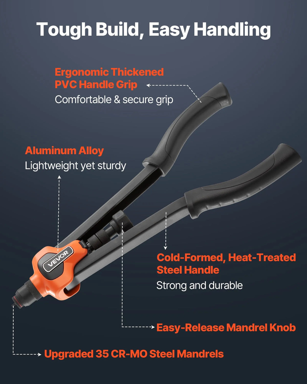 VEVOR Kniežu uzgriežņu knaibles 420 mm ar 13 mandrelēm un 130 kniežu uzgriežņiem (M3–M12, 8-32 līdz 1/2-13 UNC), ar pārnēsājamu koferi