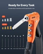VEVOR Kniežu uzgriežņu knaibles 230 mm ar 8 mandrelēm, pakāpju urbi un 80 kniežu uzgriežņiem (M3–M6, 6-32 līdz 1/4-20 UNC), ar pārnēsājamu koferi