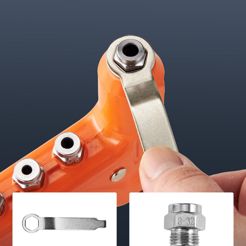 VEVOR Kniežu uzgriežņu knaibles 230 mm ar 8 mandrelēm, pakāpju urbi un 80 kniežu uzgriežņiem (M3–M6, 6-32 līdz 1/4-20 UNC), ar pārnēsājamu koferi
