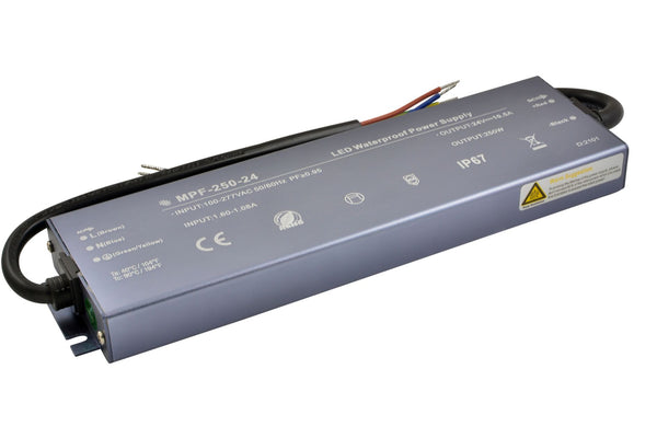 250W 24V 10.5A LED power supply unit, IP67, 100-277V AC 50/60Hz 
