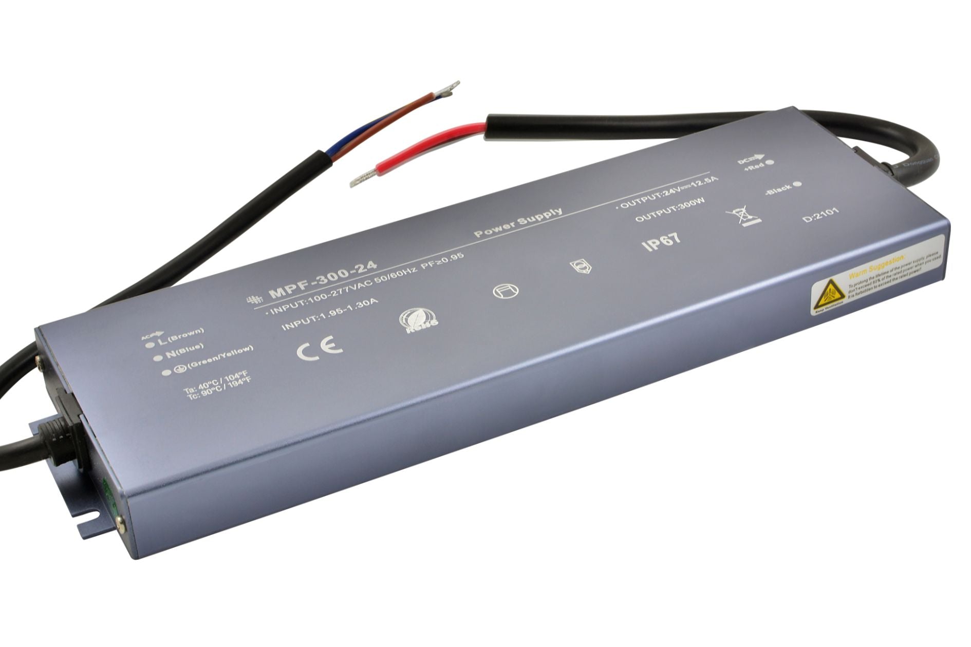 300W 12-24V LED-strömförsörjning, IP67, 282mm - 86mm - 23,5mm