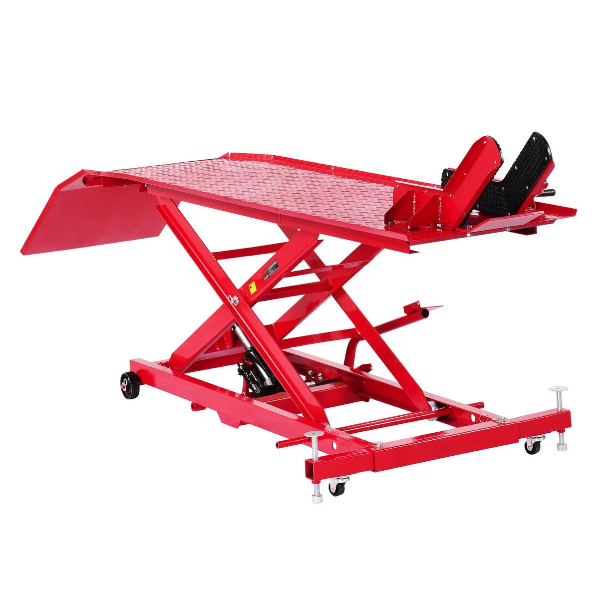 VEVOR motocikla pacēlāja galds, 454 kg celtspēja, 360° grozāms motocikla pacēlājs, regulējams augstums 21,8–78,7 cm, pastiprināts remonta statīvs ar drošības fiksatoru ATV un krosa motocikliem