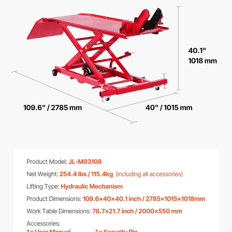 VEVOR motocikla pacēlāja galds, 454 kg celtspēja, 360° grozāms motocikla pacēlājs, regulējams augstums 21,8–78,7 cm, pastiprināts remonta statīvs ar drošības fiksatoru ATV un krosa motocikliem