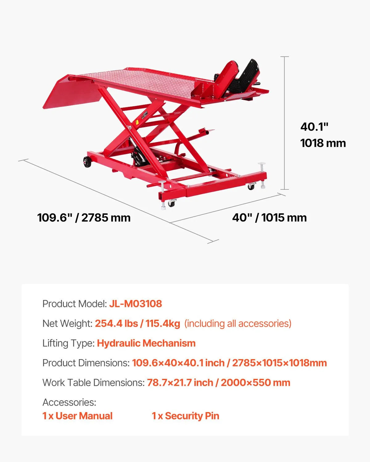 VEVOR motocikla pacēlāja galds, 454 kg celtspēja, 360° grozāms motocikla pacēlājs, regulējams augstums 21,8–78,7 cm, pastiprināts remonta statīvs ar drošības fiksatoru ATV un krosa motocikliem