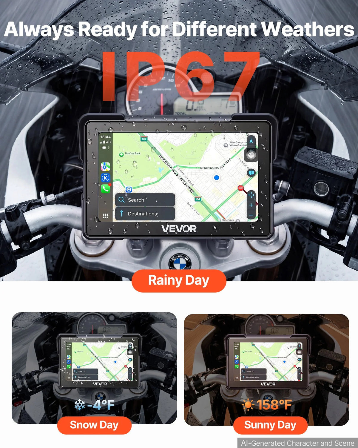 VEVOR 7 collu bezvadu motocikla CarPlay sistēma ar Apple CarPlay, Android Auto, GPS un IP67, BMW motocikliem