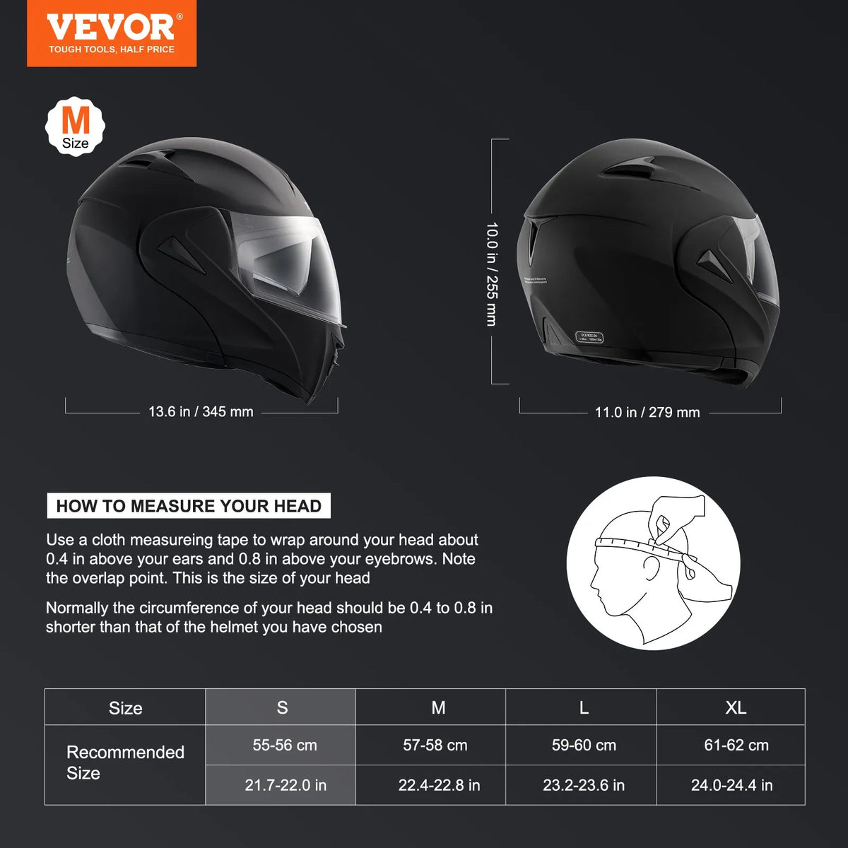 VEVOR motocikla ķivere bez sejas aizsarga ar Bluetooth sakaru sistēmu, ABS un augsta blīvuma korpuss ar maināmu vizieri, DOT sertificēta motokrosa ķivere, piemērota jauniešiem un pieaugušajiem