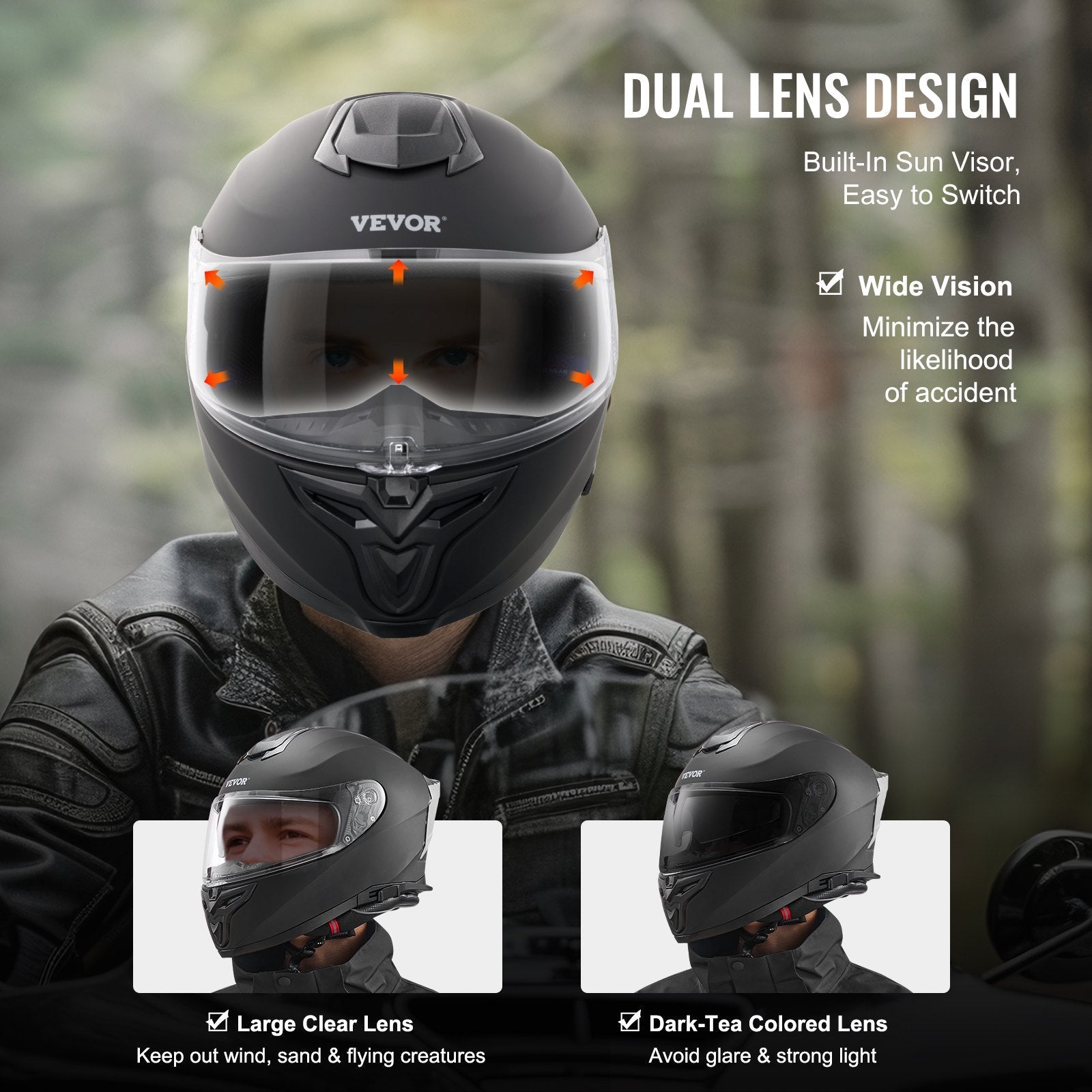 VEVOR pilnsejas motocikla ķivere ar Bluetooth pieslēgvietu – motocross modelis
