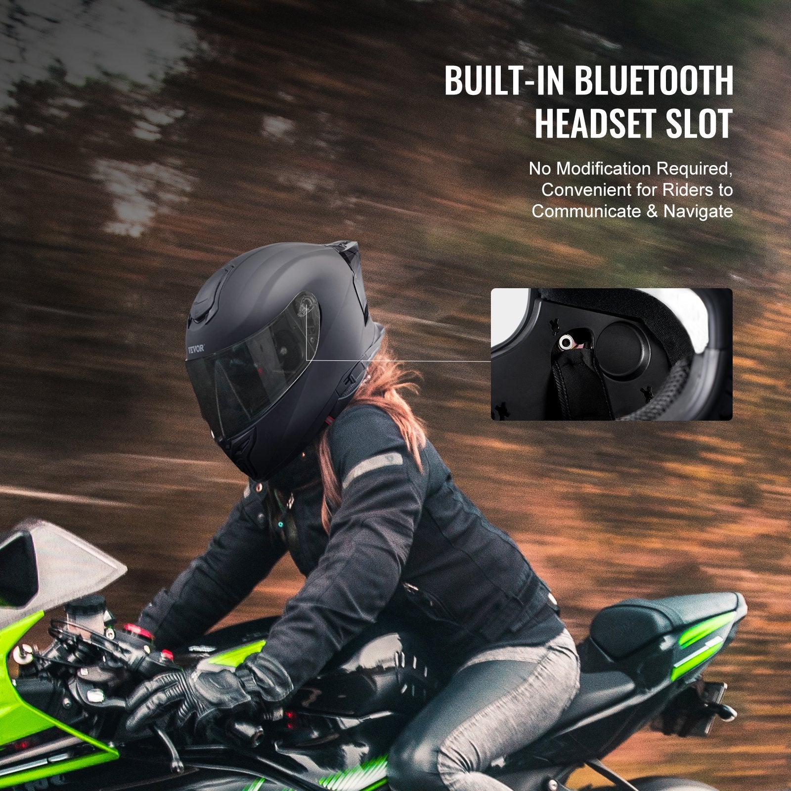VEVOR pilnsejas motokrosa ķivere ar Bluetooth pieslēgvietu