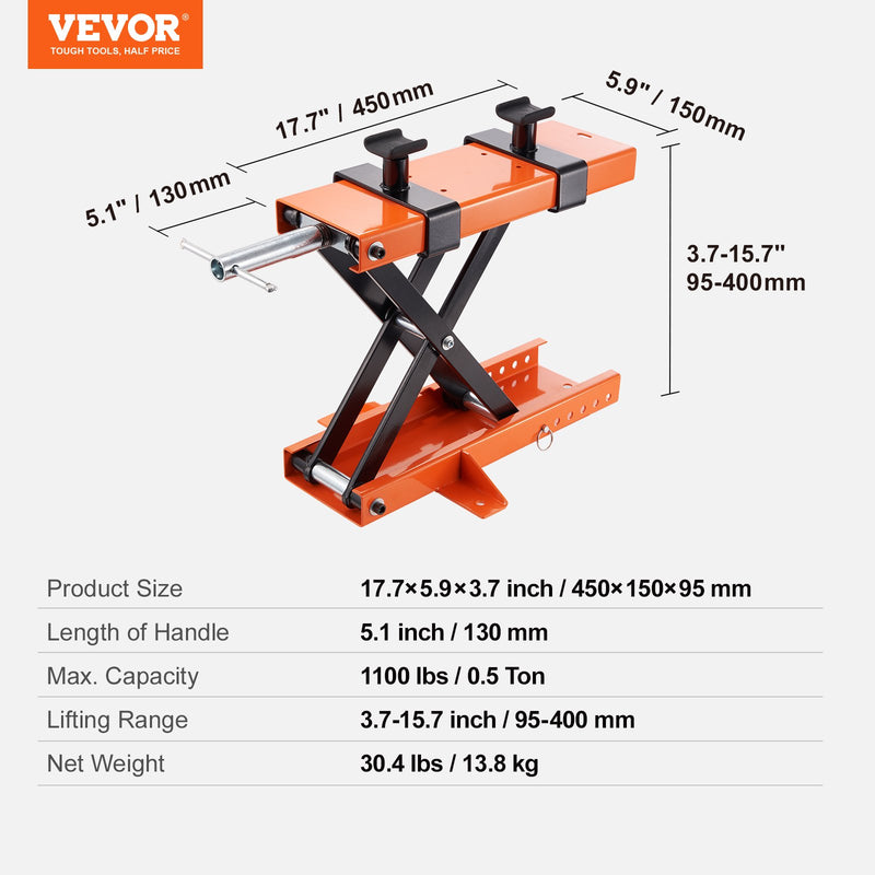 VEVOR motorcycle scissor lift with platform, 500 kg lifting capacity, suitable for ATVs, cross-country motorcycles and other small vehicles