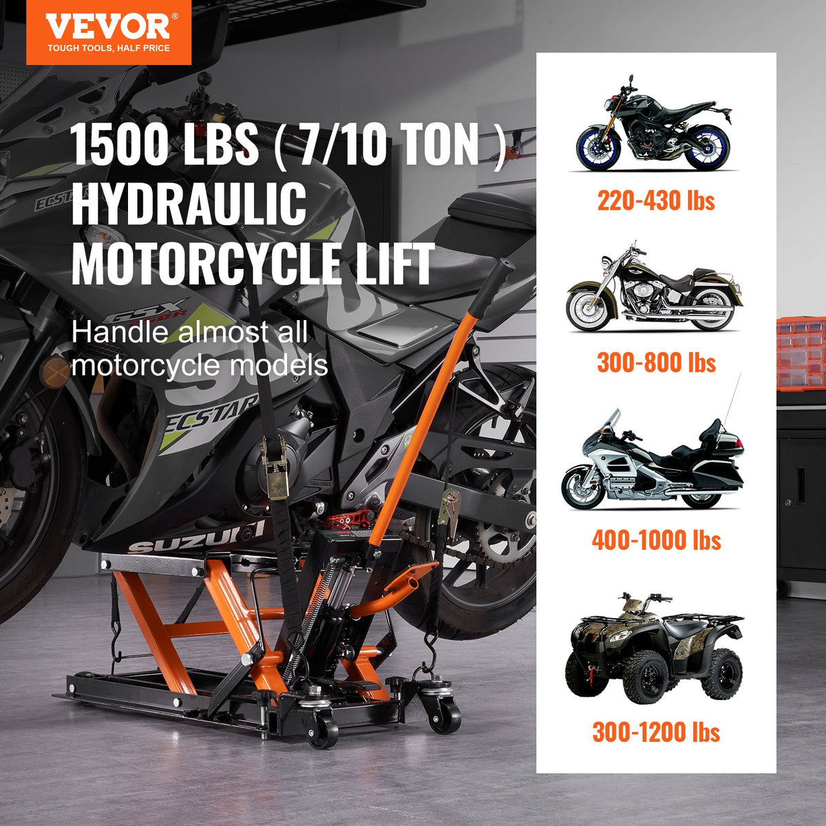 VEVOR hidrauliskais pacēlājs motocikliem 680 kg