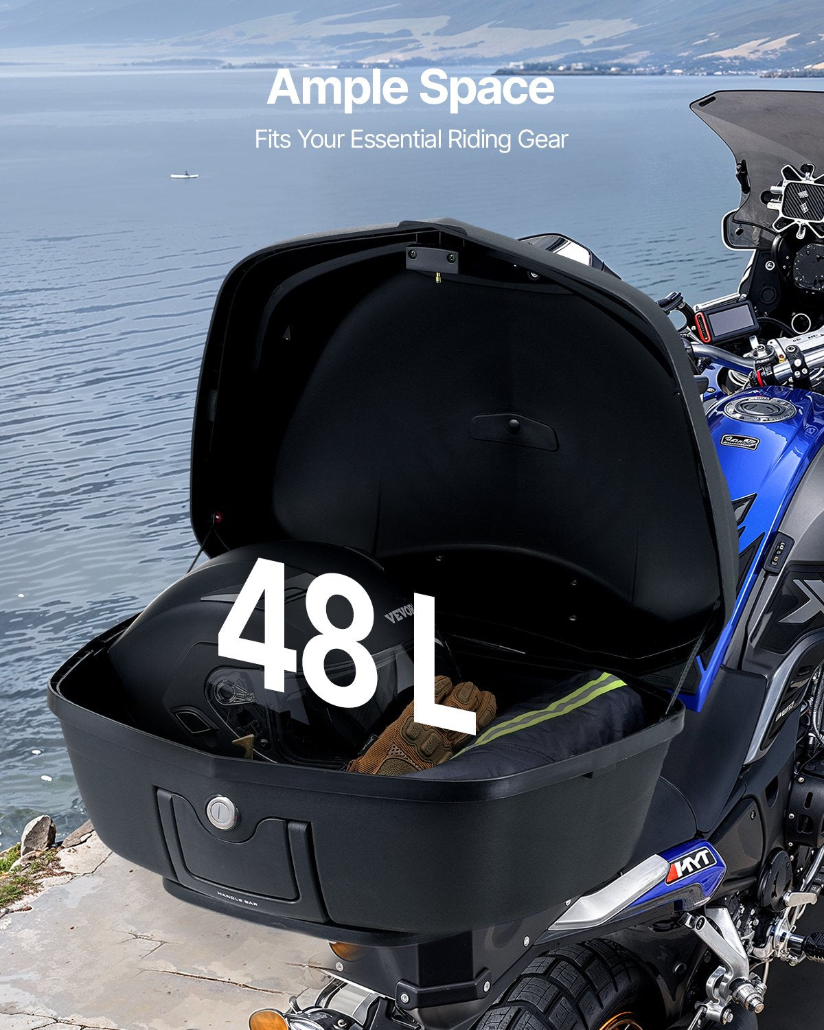VEVOR 48 L motocikla bagāžas kaste ar atstarojošu paneli