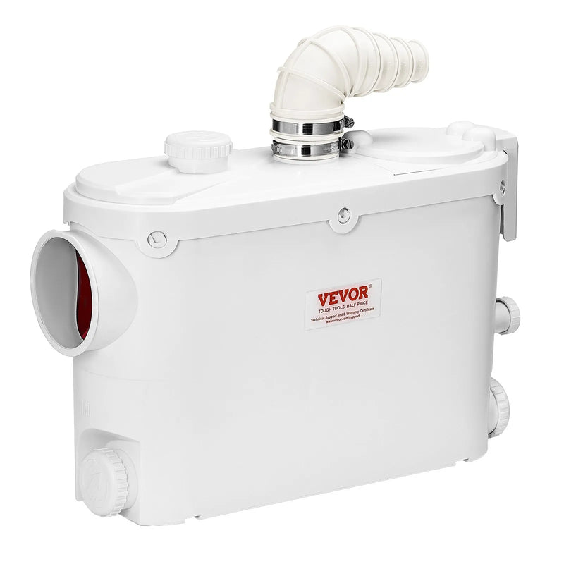 VEVOR kanalizācijas smalcinātājsūknis 500 W, plūsma līdz 6600 l/h, pacelšanas augstums līdz 8 m, ar 3 ūdens pieslēgumiem tualetei, virtuvei, izlietnei, dušai un vannai