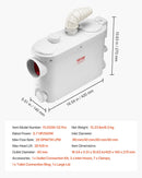 VEVOR kanalizācijas smalcinātājsūknis 500 W, plūsma līdz 6600 l/h, pacelšanas augstums līdz 8 m, ar 3 ūdens pieslēgumiem tualetei, virtuvei, izlietnei, dušai un vannai
